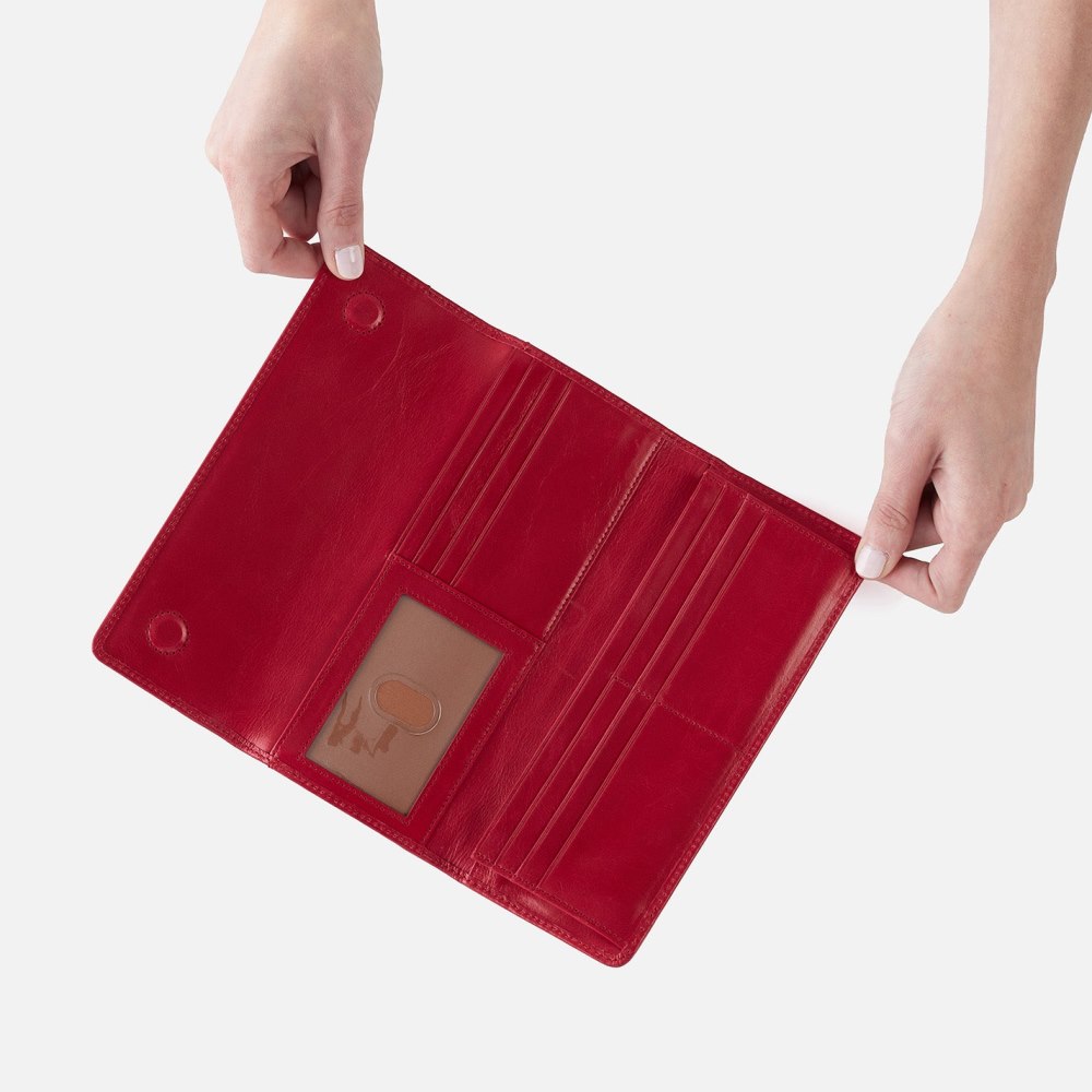 Hobo | Jill Large Trifold Wallet in Polished Leather - Claret