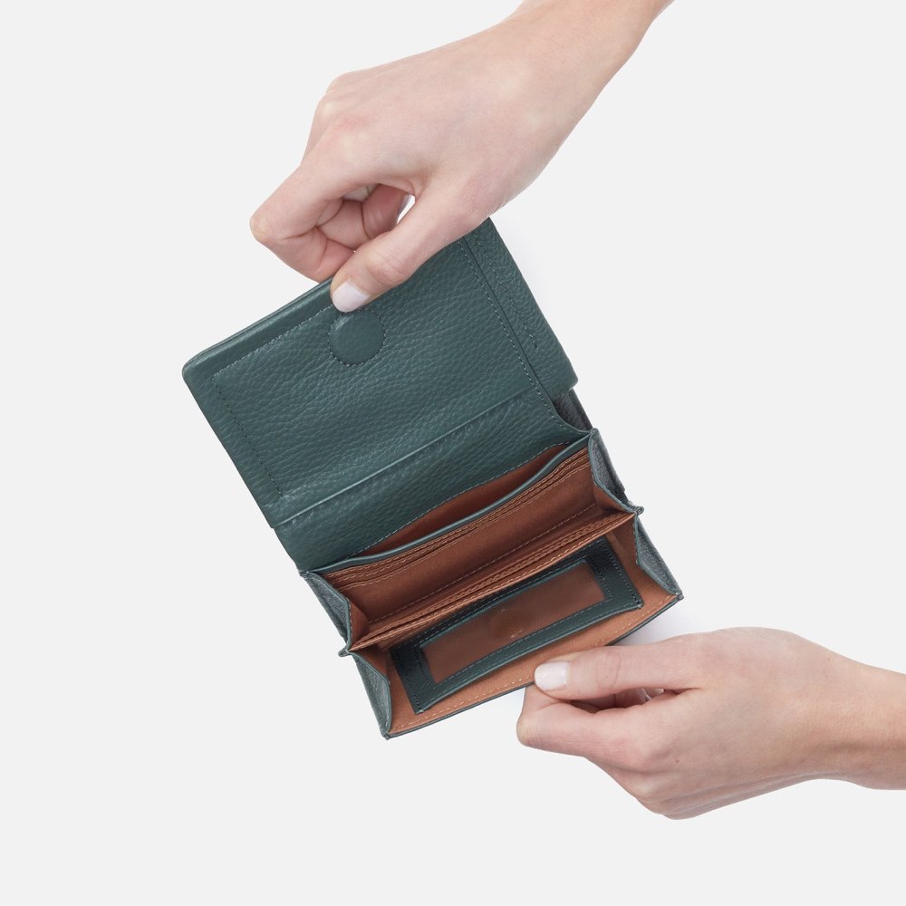 Hobo | Lumen Medium Bifold Compact Wallet in Pebbled Leather - Sage Leaf