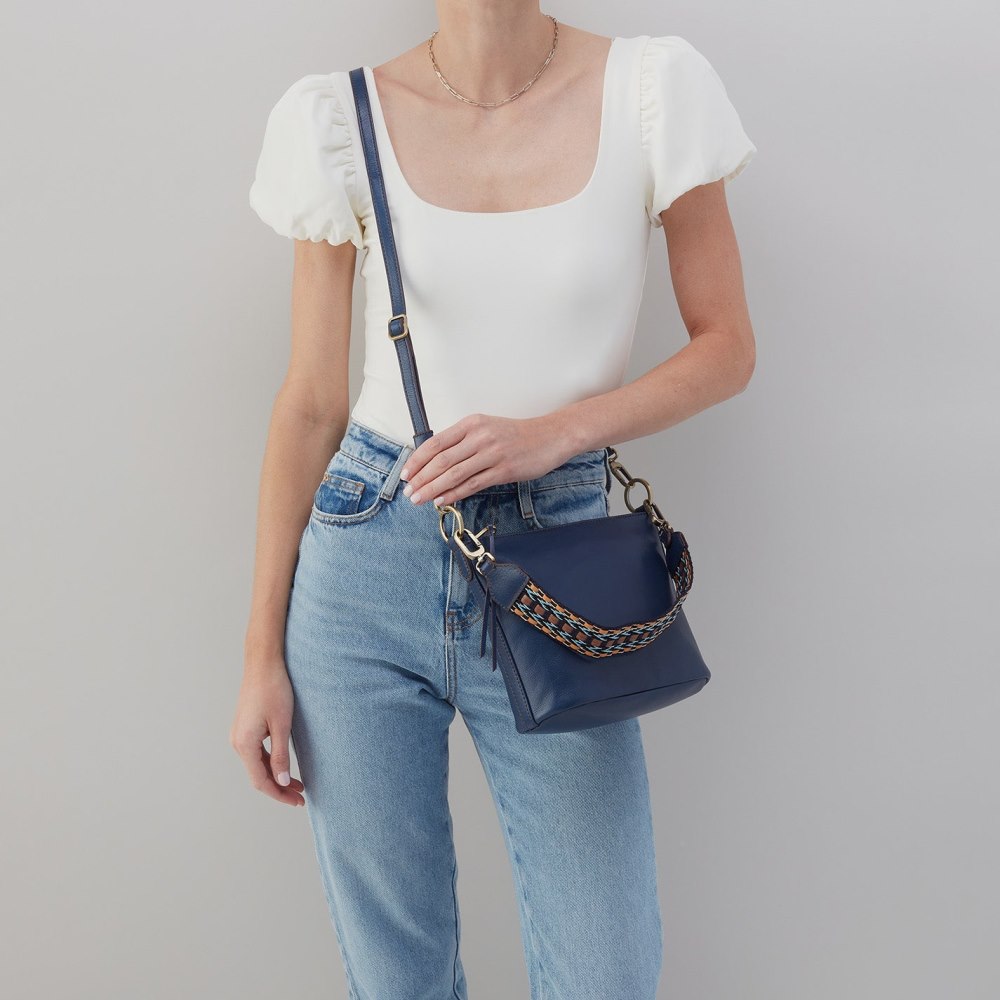 Hobo | Belle Convertible Shoulder Bag in Artisan Leather - Navy