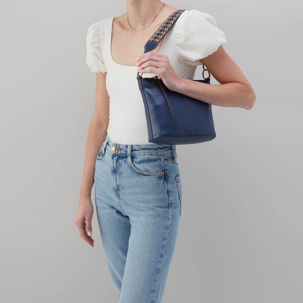 Hobo | Belle Convertible Shoulder Bag in Artisan Leather - Navy