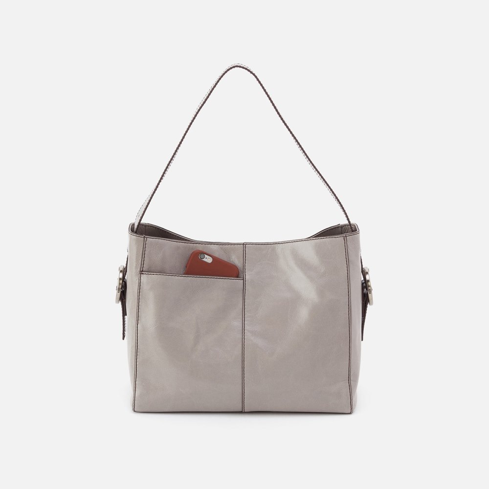 Hobo | Render Shoulder Bag in Polished Leather - Light Grey