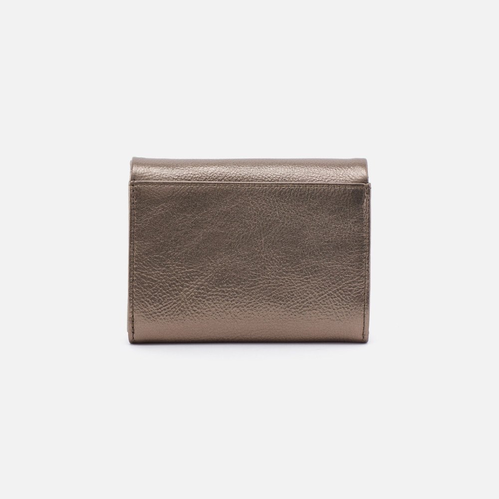 Hobo | Lumen Medium Bifold Compact Wallet in Pebbled Metallic Leather - Pewter