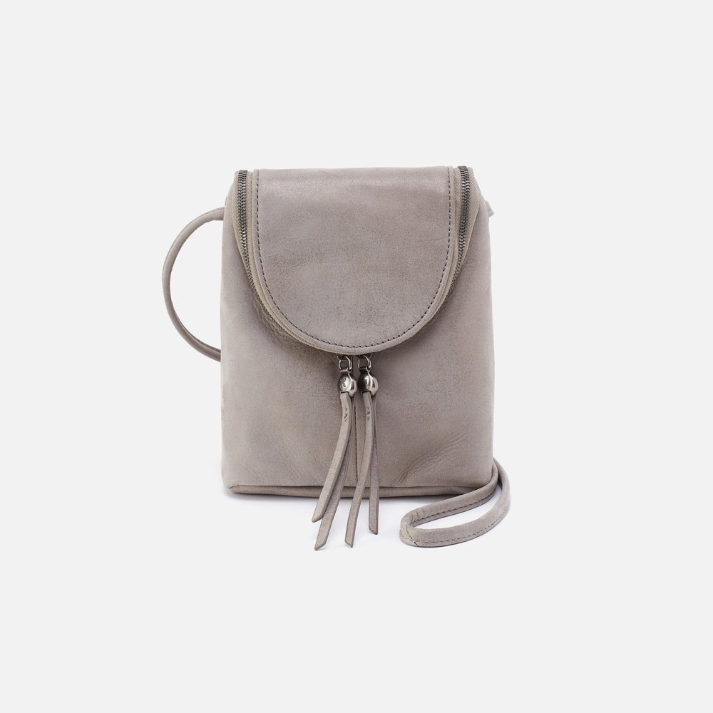 Hobo | Fern Crossbody in Metallic Leather - Granite Grey - Click Image to Close