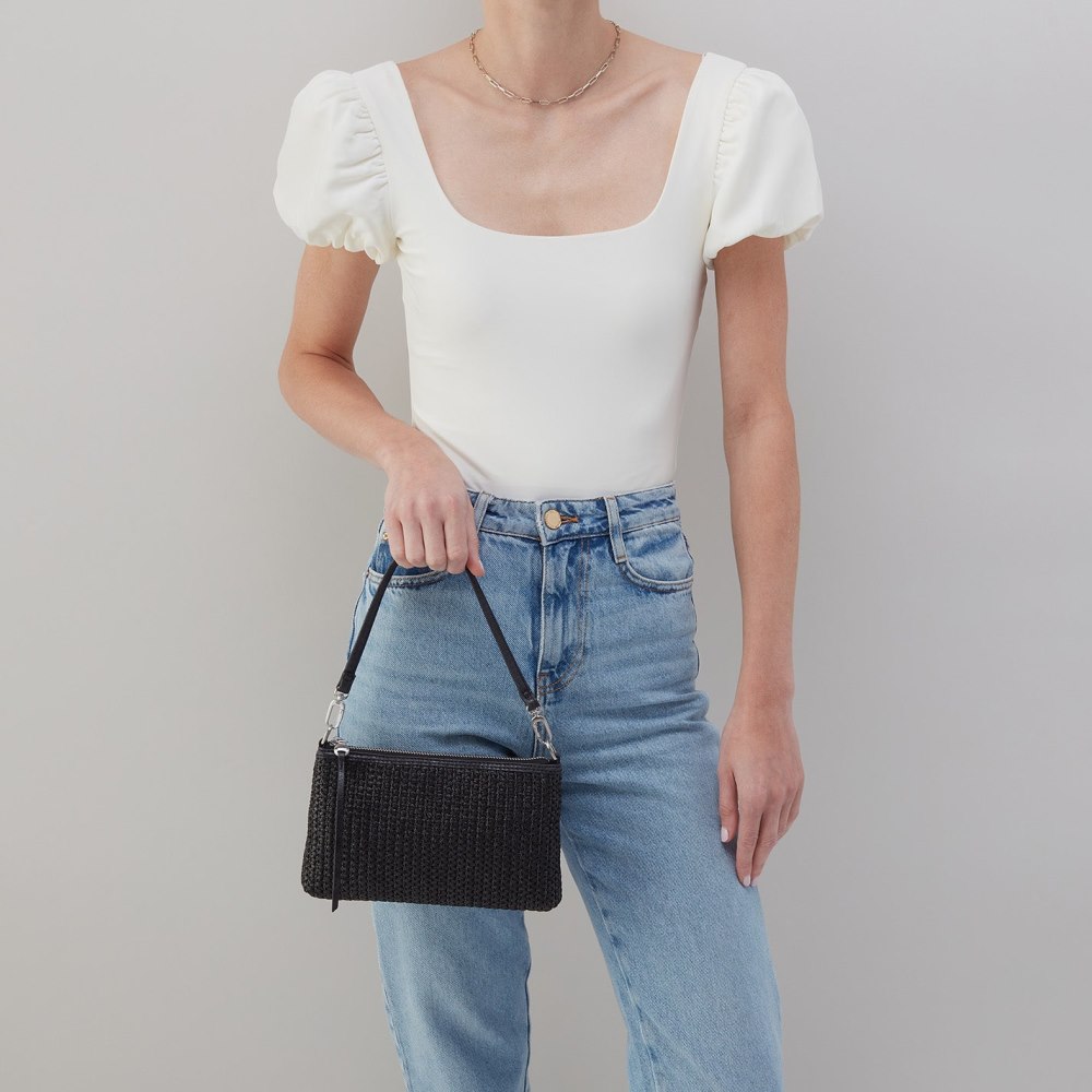 Hobo | Darcy Crossbody in Raffia With Leather Trim - Black