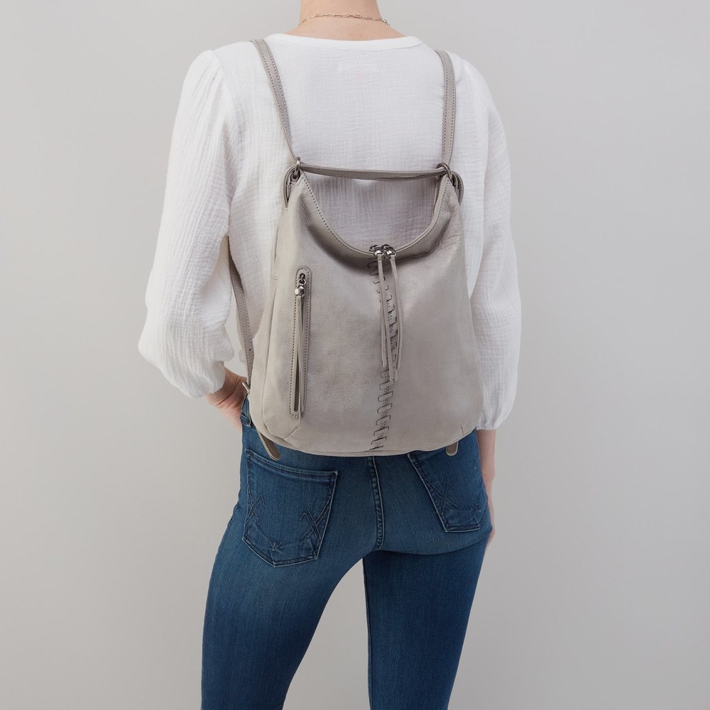 Hobo | Merrin Convertible Backpack in Metallic Leather - Granite Grey