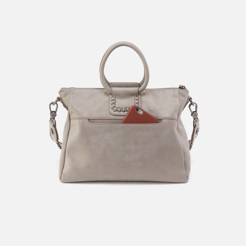 Hobo | Sheila Medium Satchel in Metallic Leather - Granite Grey