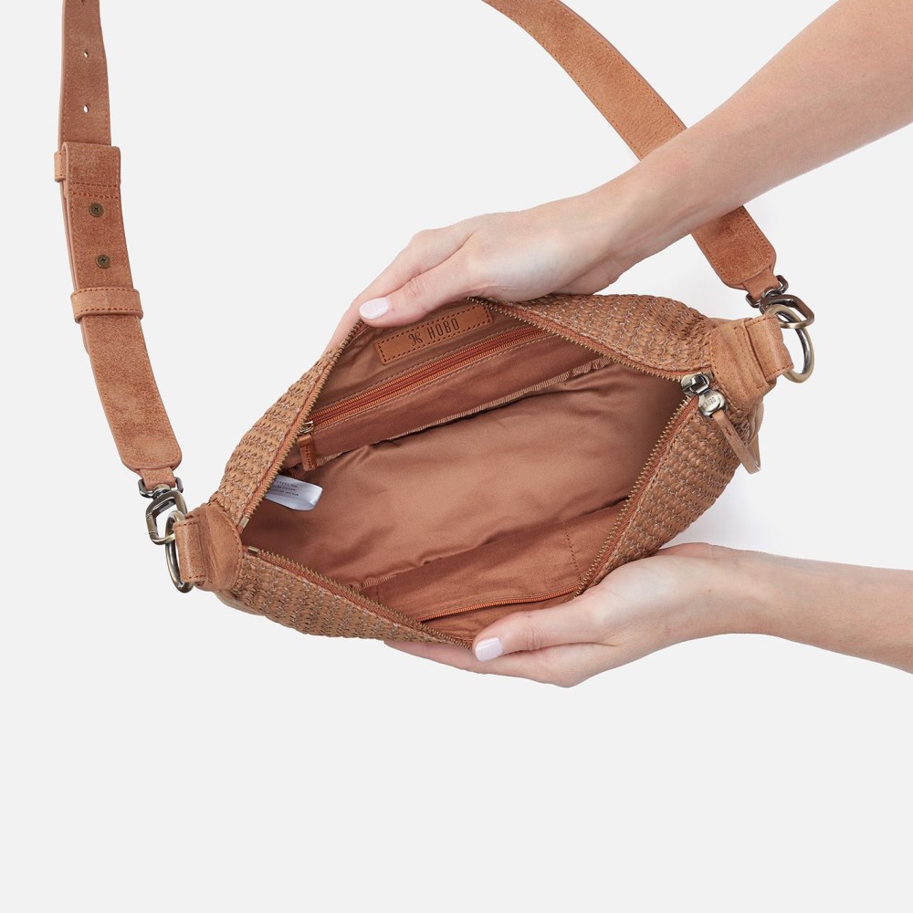 Hobo | Knox Sling in Raffia With Leather Trim - Sepia