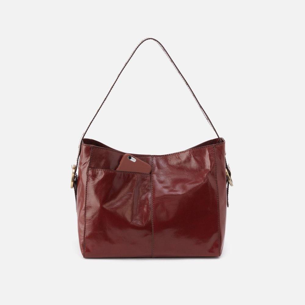 Hobo | Render Shoulder Bag in Polished Leather With Studs - Henna