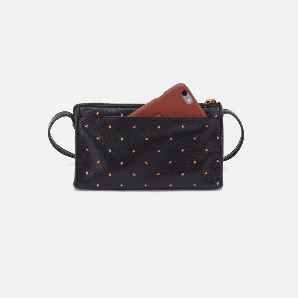 Hobo | Jewel Crossbody in Pebbled Leather - Black and Gold Stars