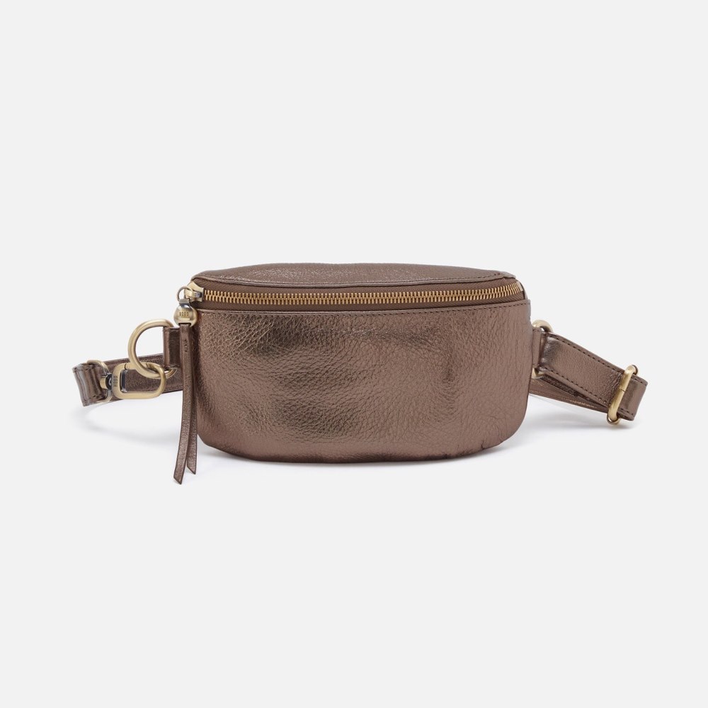 Hobo | Fern Belt Bag in Pebbled Metallic Leather - Pewter - Click Image to Close