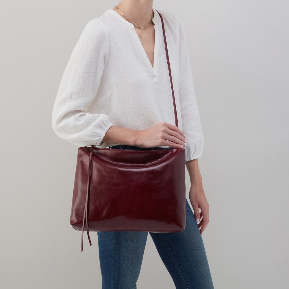 Hobo | Ziggy Crossbody in Polished Leather - Merlot