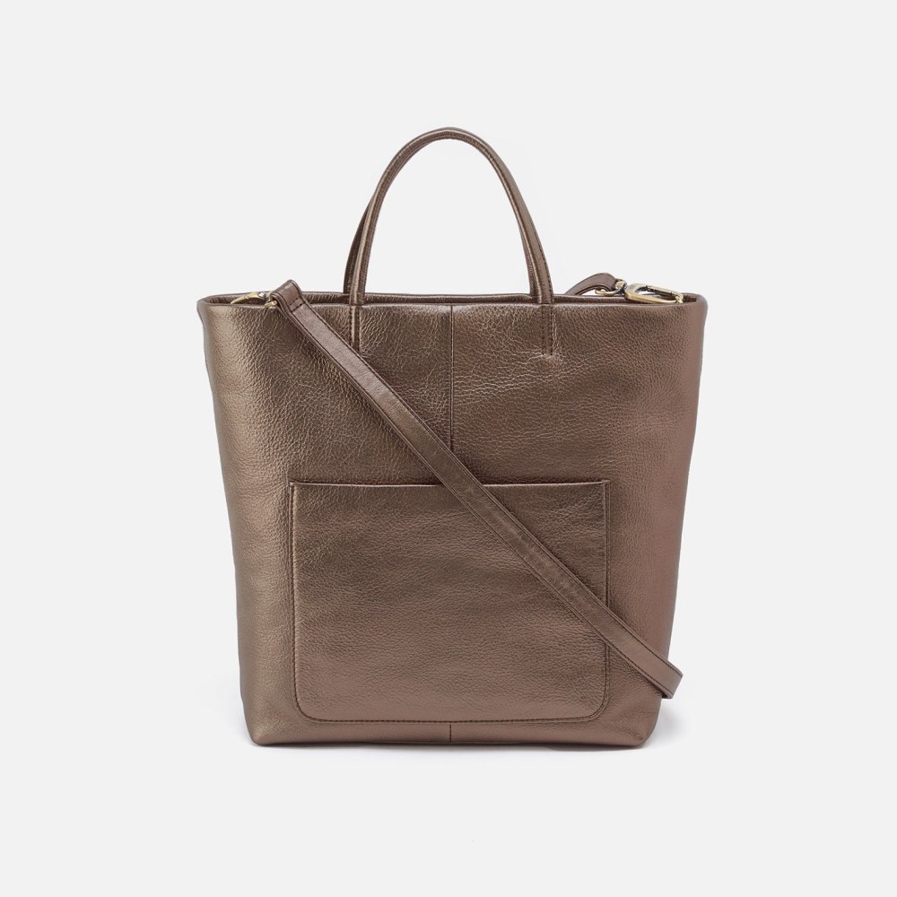 Hobo | Tripp Tote in Pebbled Metallic Leather - Pewter - Click Image to Close