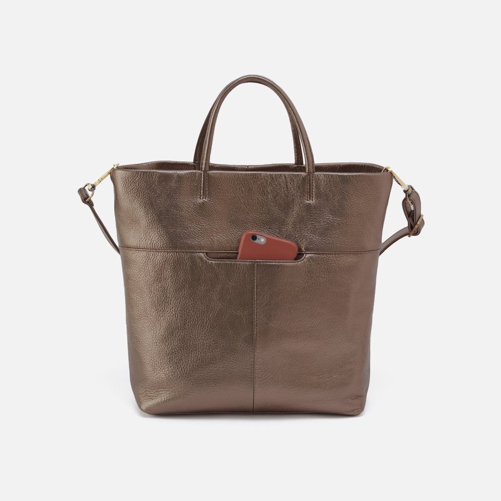 Hobo | Tripp Tote in Pebbled Metallic Leather - Pewter