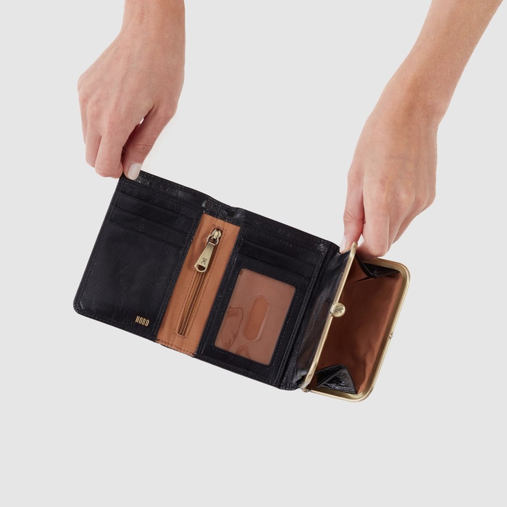 Hobo | Robin Compact Wallet in Polished Leather - Black