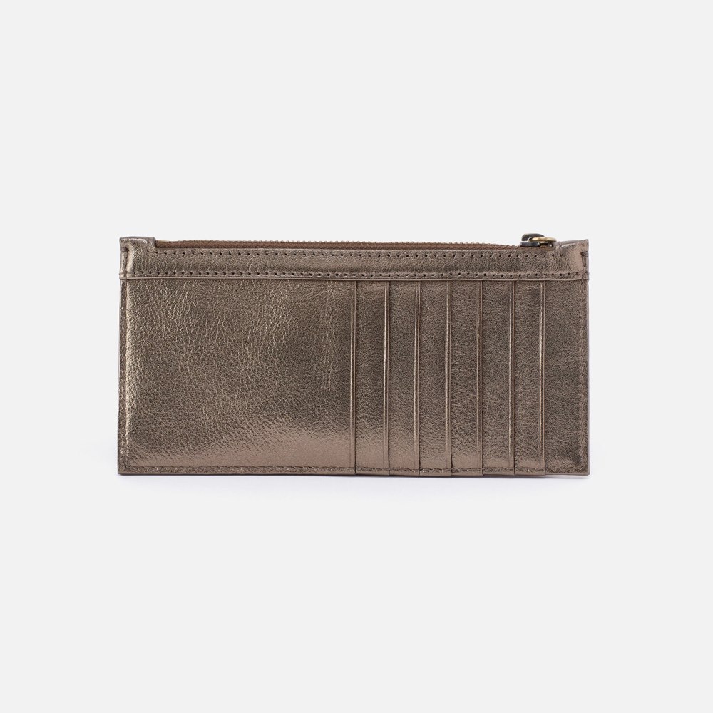 Hobo | Carte Card Case in Pebbled Metallic Leather - Pewter