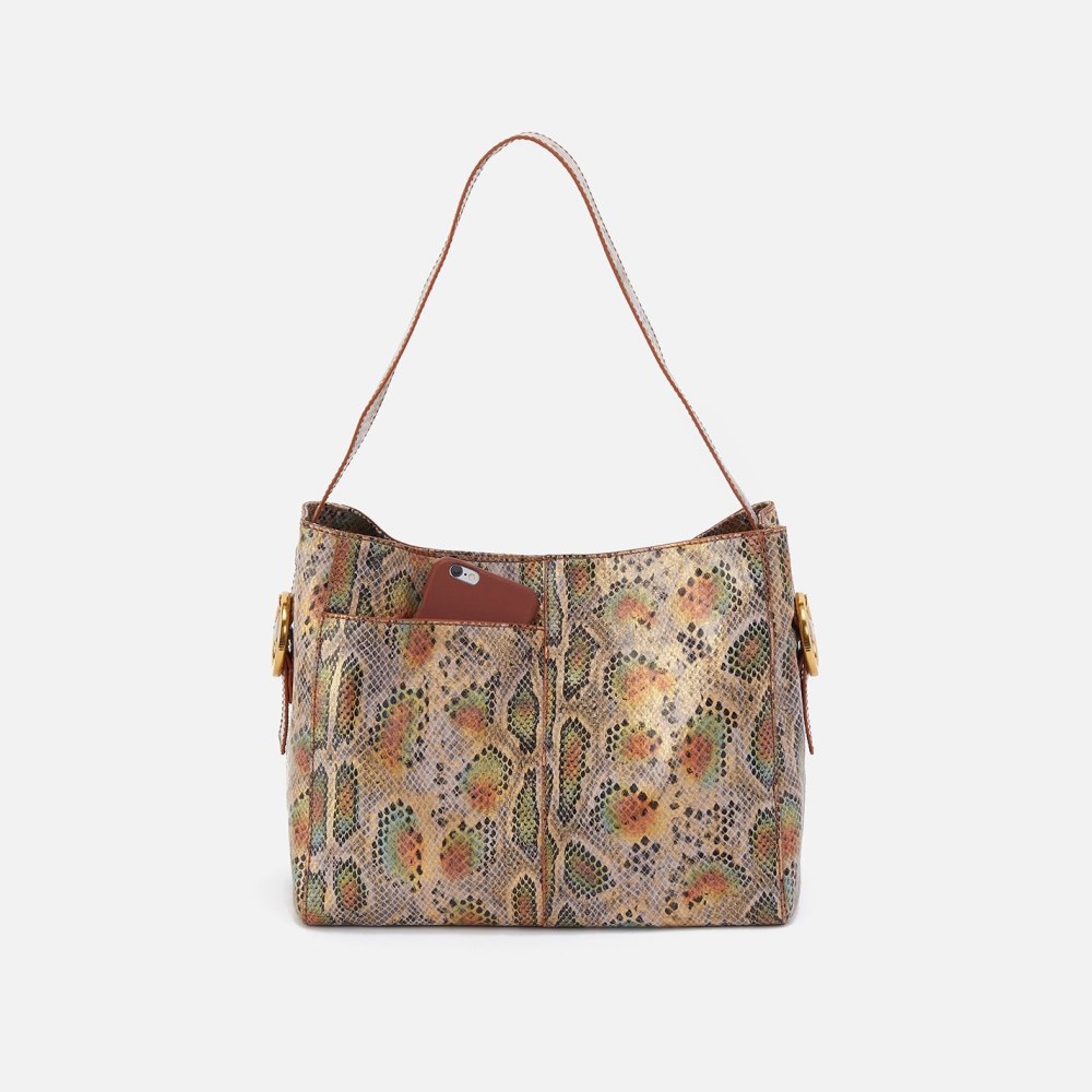 Hobo | Render Shoulder Bag in Printed Leather - Opal Snake Print