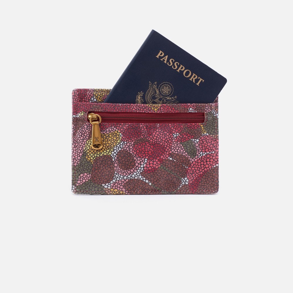 Hobo | Euro Slide Card Case in Printed Leather - Abstract Foliage