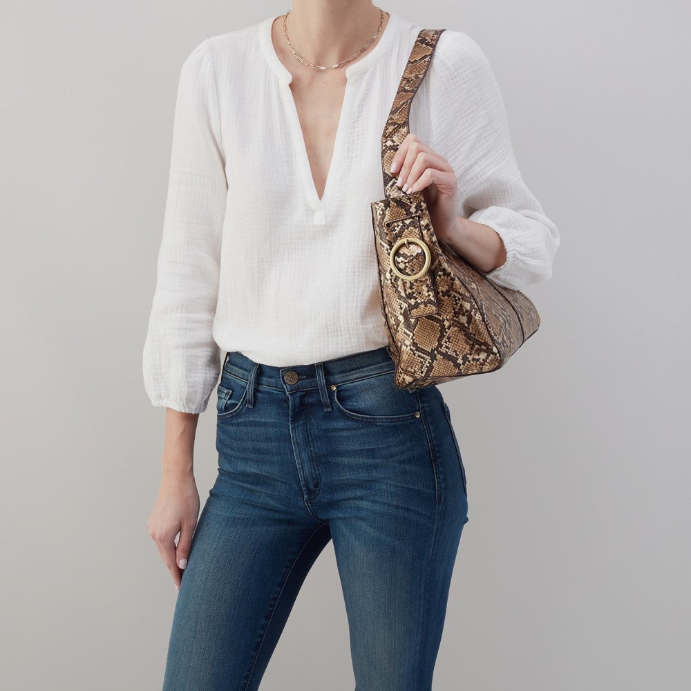 Hobo | Render Shoulder Bag in Printed Leather - Golden Snake