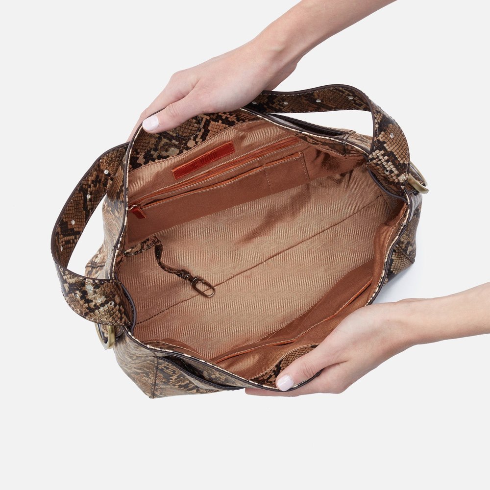 Hobo | Render Shoulder Bag in Printed Leather - Golden Snake