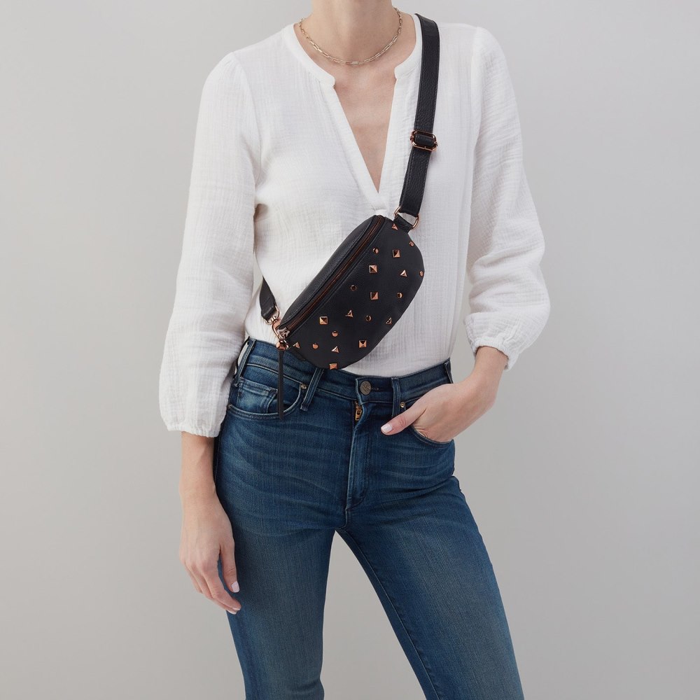 Hobo | Fern Belt Bag in Pebbled Leather - Studded Black