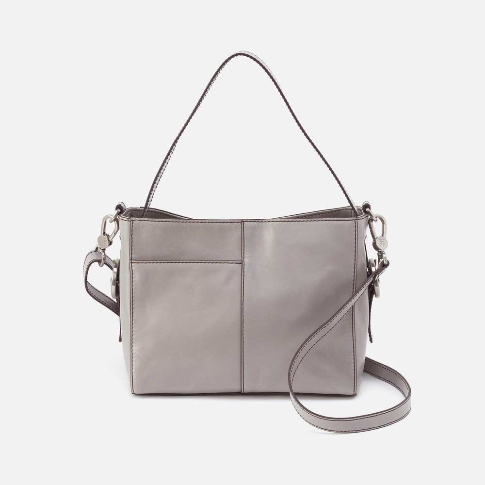 Hobo | Render Small Crossbody in Polished Leather - Light Grey - Click Image to Close