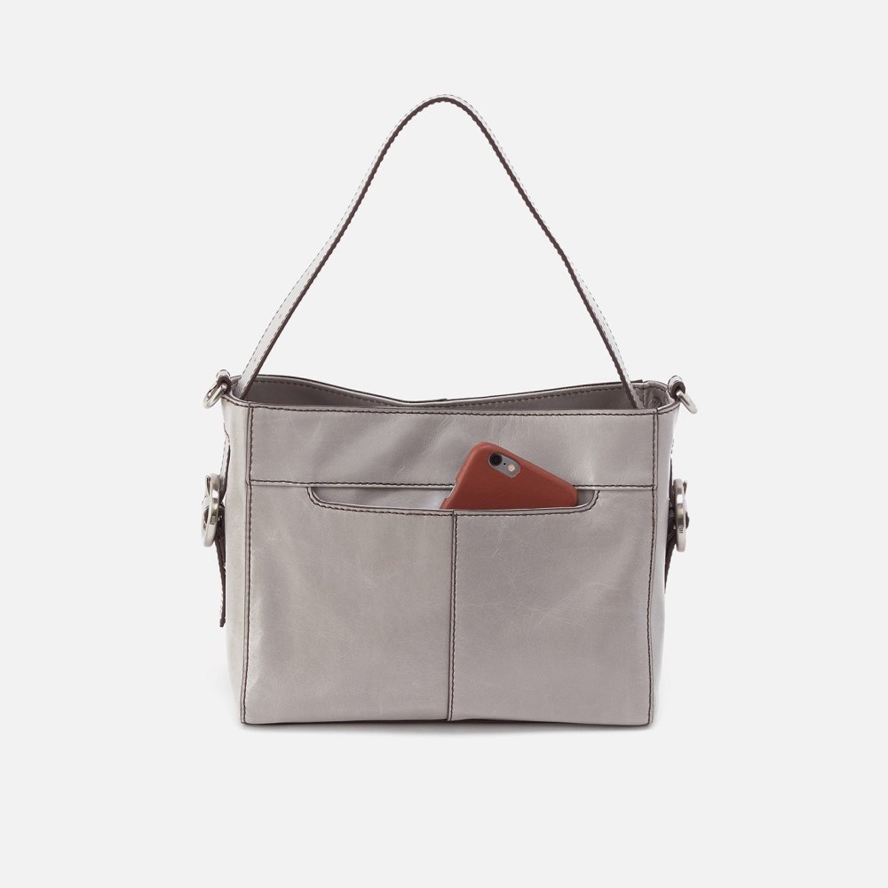 Hobo | Render Small Crossbody in Polished Leather - Light Grey