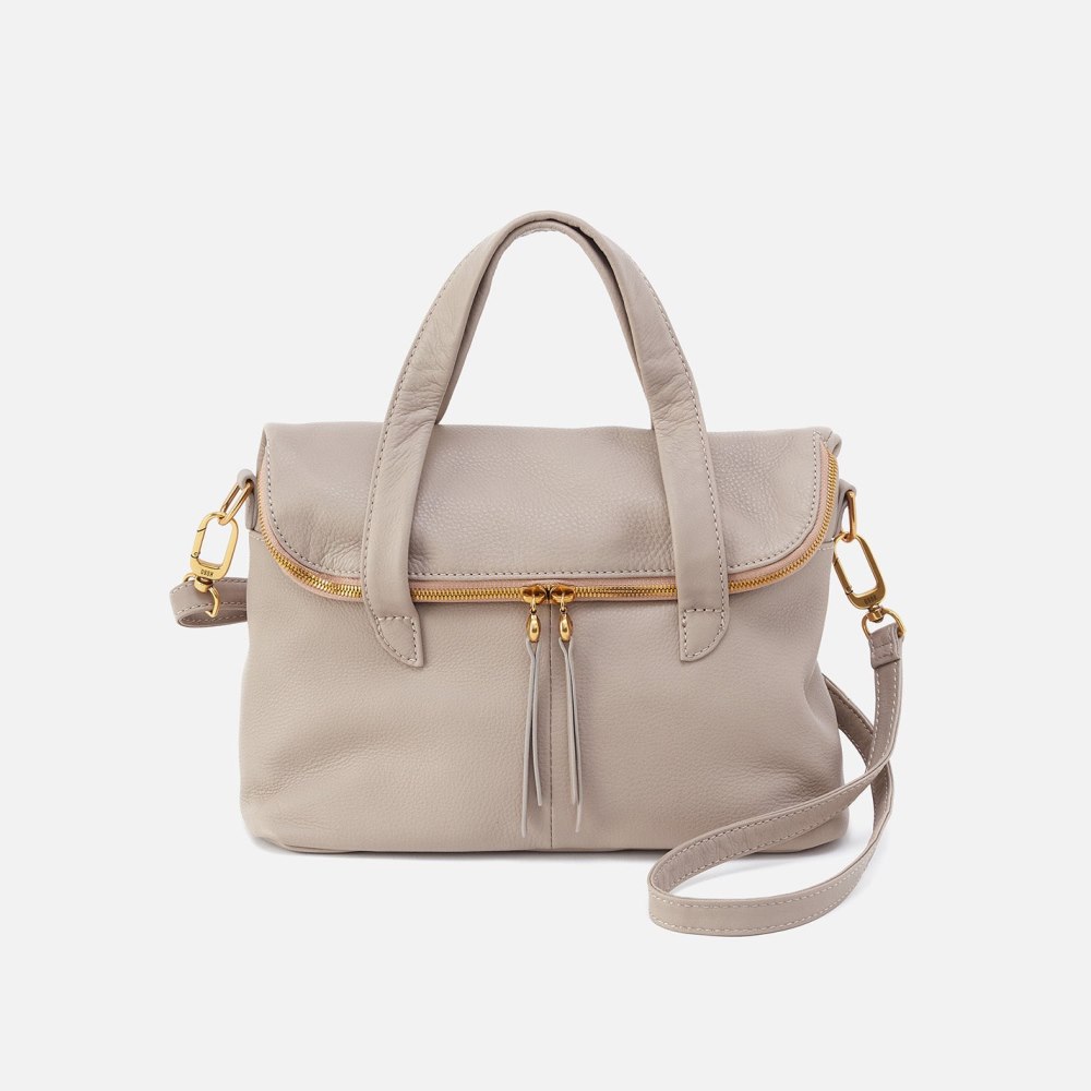 Hobo | Fern Foldover Satchel in Pebbled Leather - Taupe - Click Image to Close