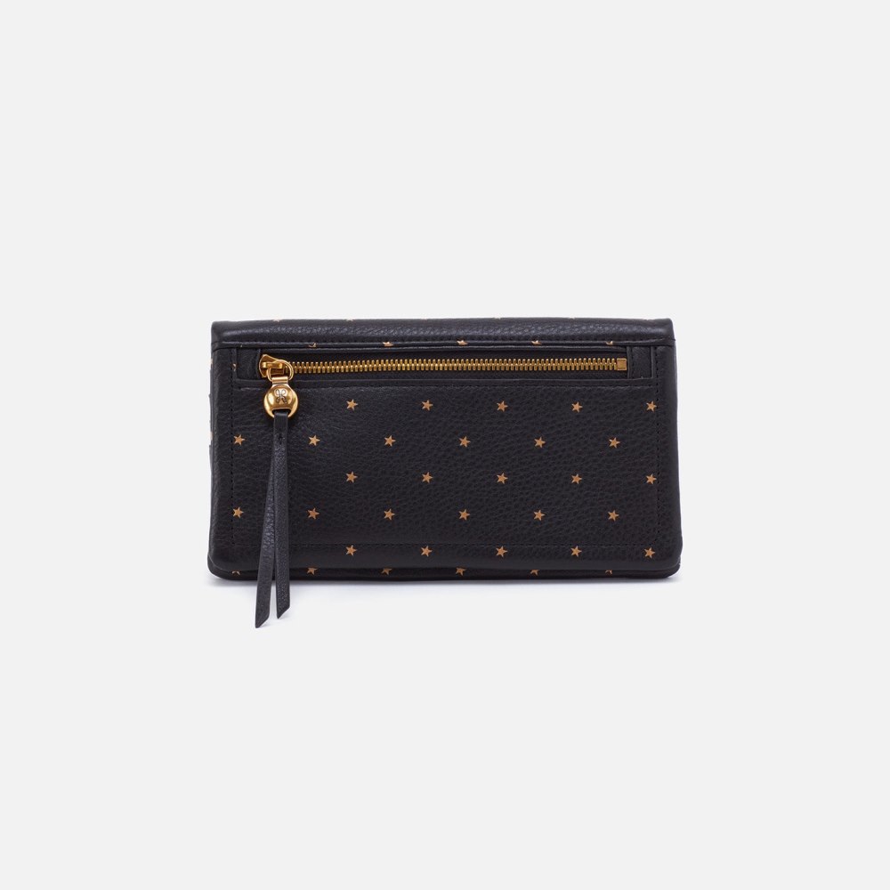 Hobo | Lumen Continental Wallet in Pebbled Leather - Black and Gold Stars