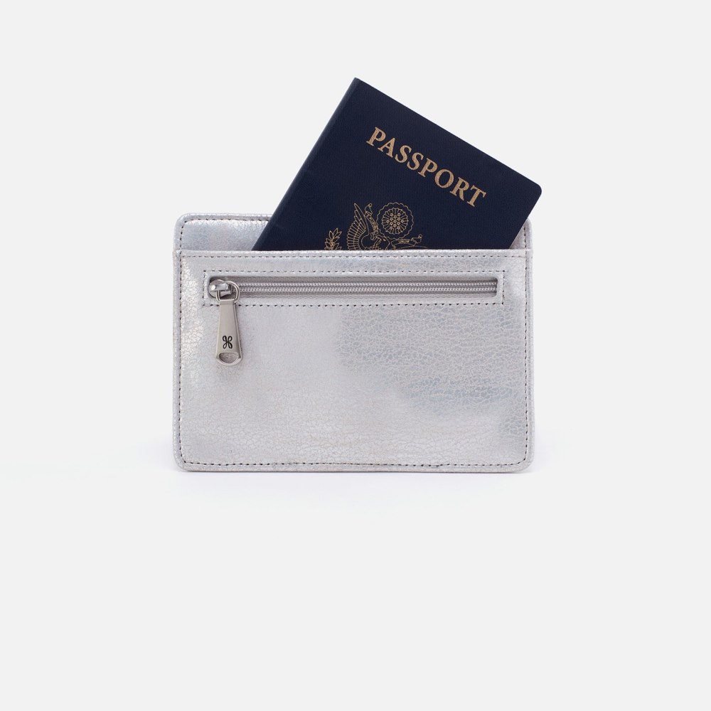 Hobo | Euro Slide Card Case in Metallic Leather - Silver