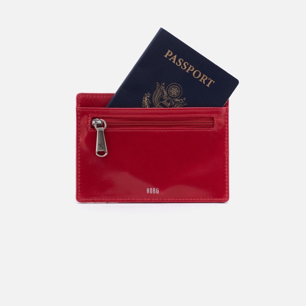 Hobo | Euro Slide Card Case in Polished Leather - Claret