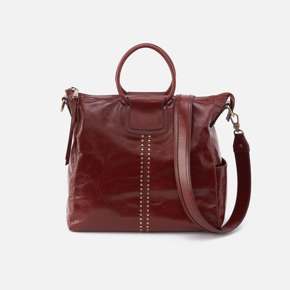 Hobo | Sheila Large Satchel in Polished Leather With Studs - Henna - Click Image to Close