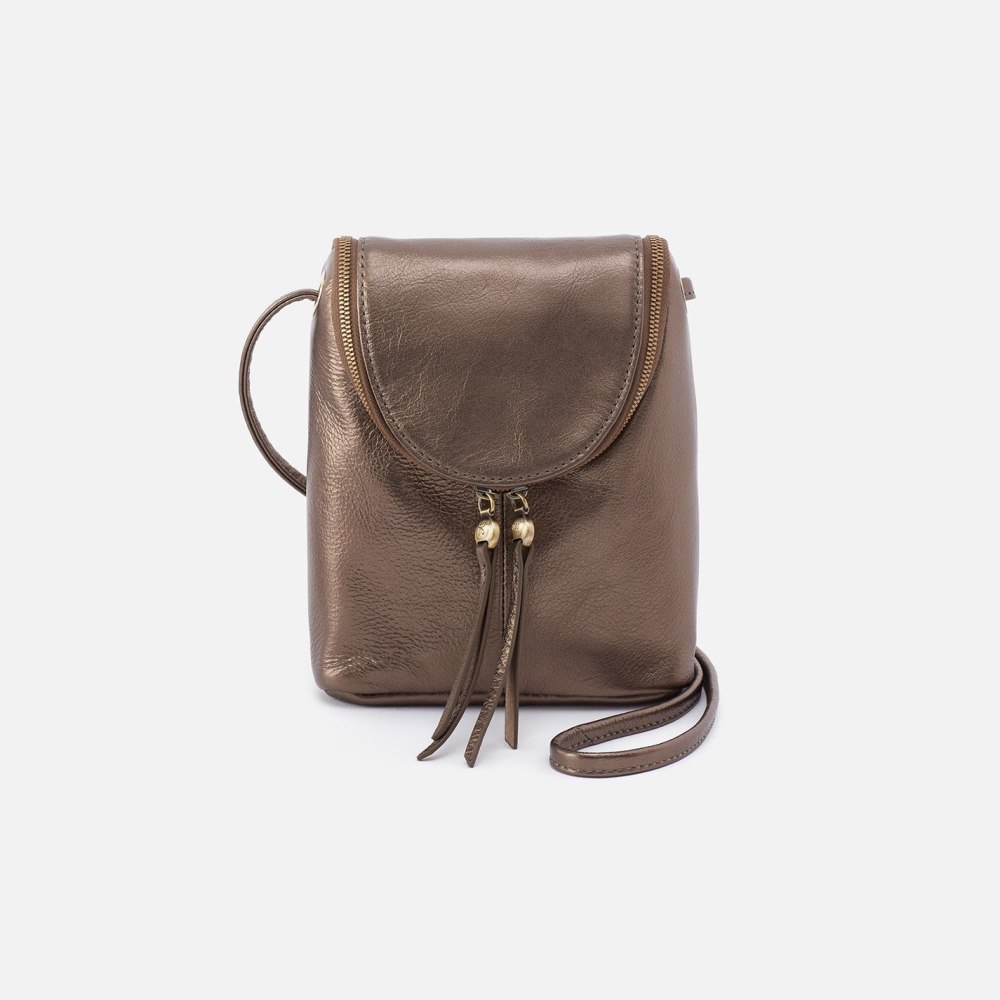 Hobo | Fern Crossbody in Pebbled Metallic Leather - Pewter - Click Image to Close