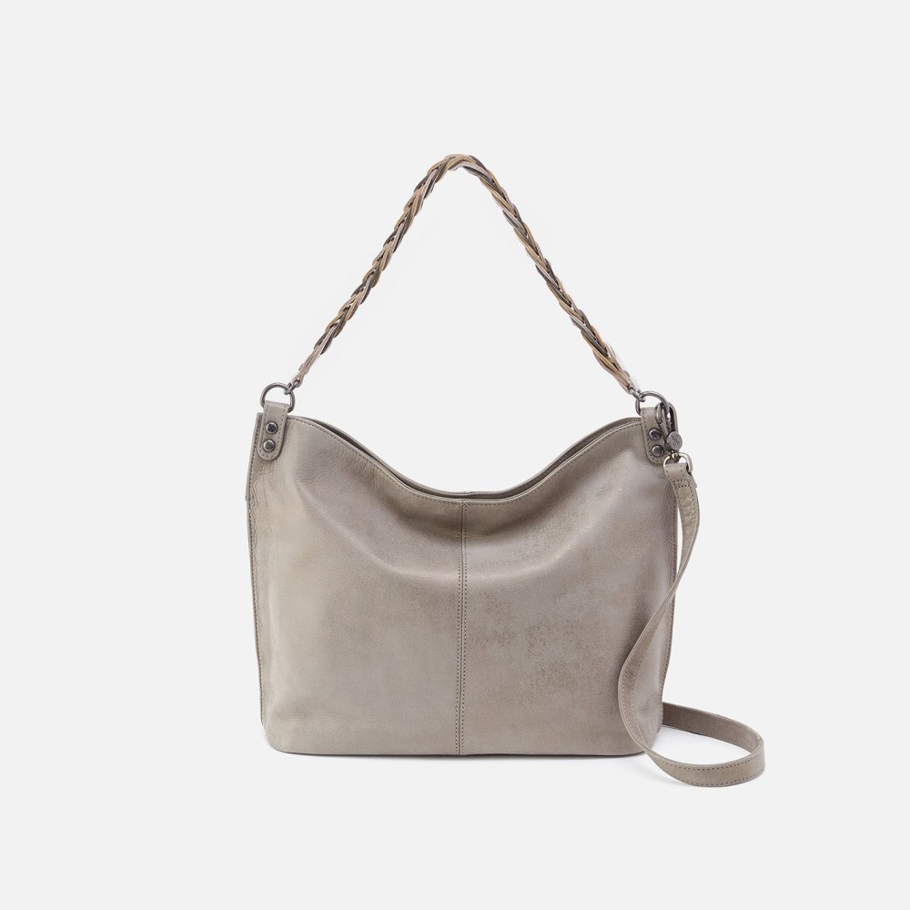 Hobo | Pier Shoulder Bag in Metallic Leather - Granite Grey - Click Image to Close