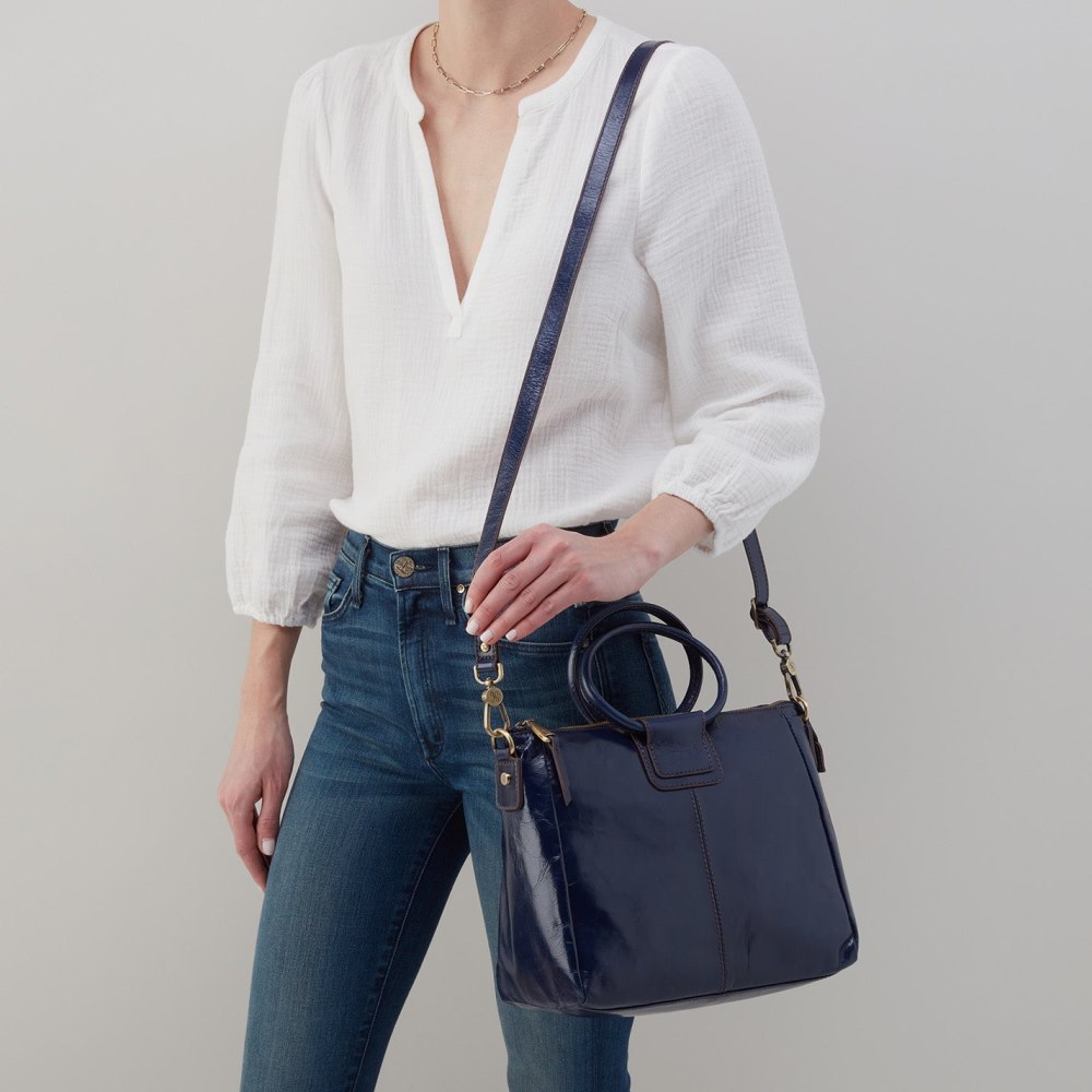 Hobo | Sheila Medium Satchel in Polished Leather - Nightshade