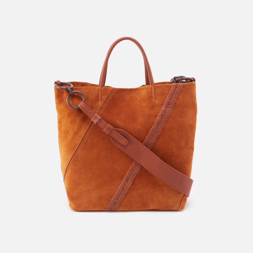 Hobo | Tripp Tote in Suede With Whipstitch - Cognac - Click Image to Close