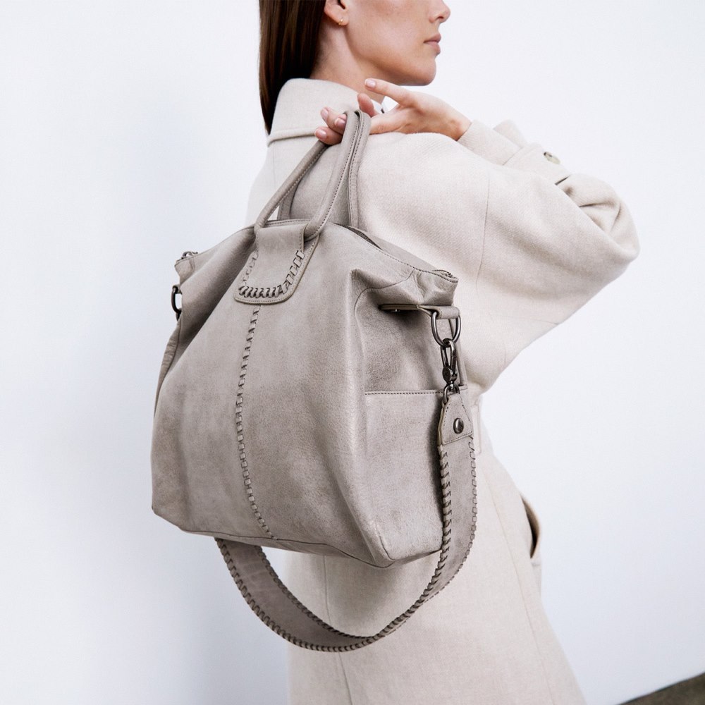 Hobo | Sheila Large Satchel in Metallic Leather - Granite Grey