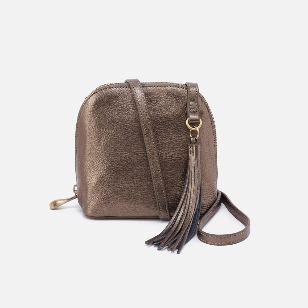 Hobo | Nash Crossbody in Pebbled Metallic Leather - Pewter - Click Image to Close