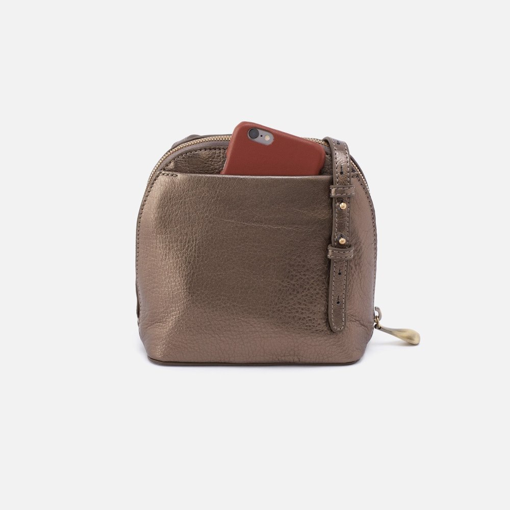 Hobo | Nash Crossbody in Pebbled Metallic Leather - Pewter