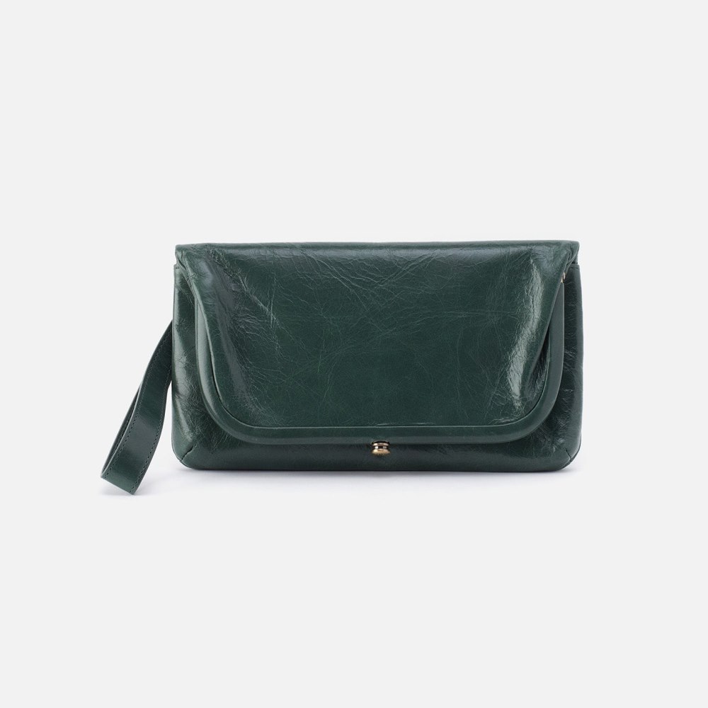 Hobo | Lauren Wristlet in Polished Leather - Sage Leaf