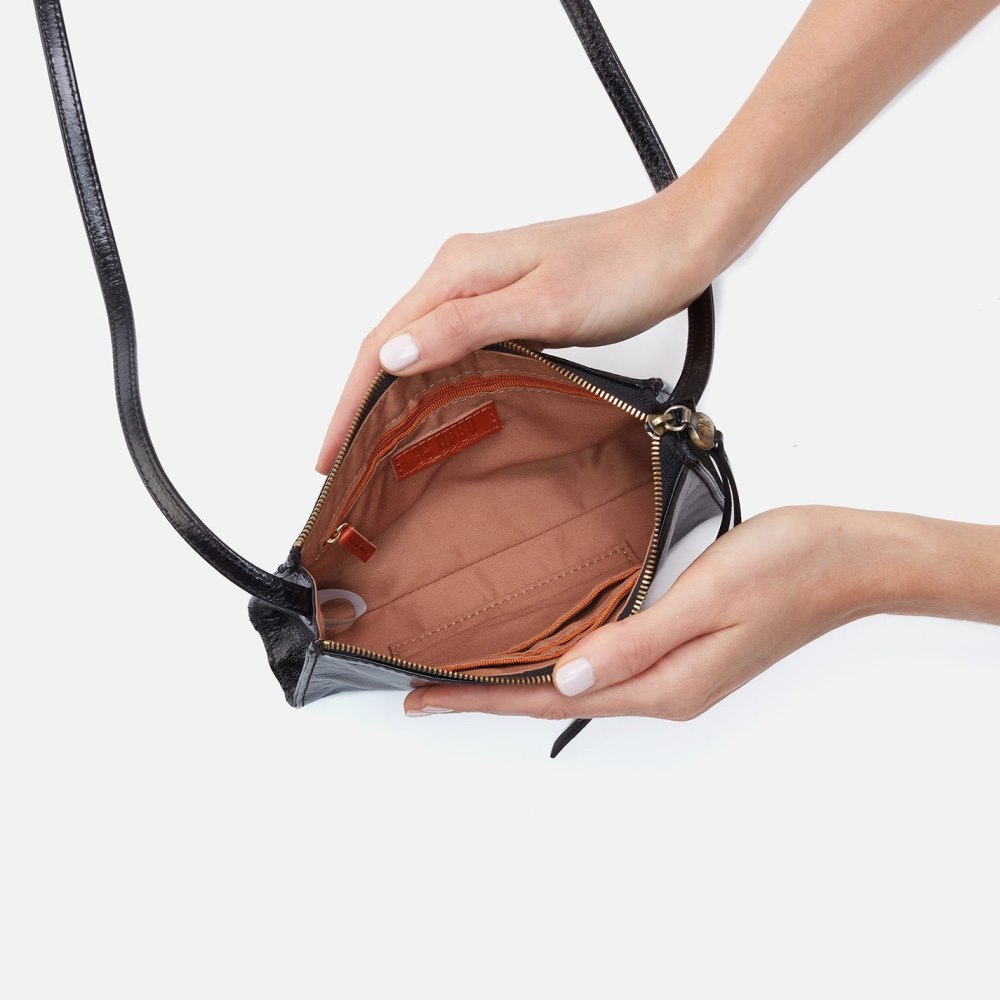 Hobo | Jewel Crossbody in Polished Leather - Black