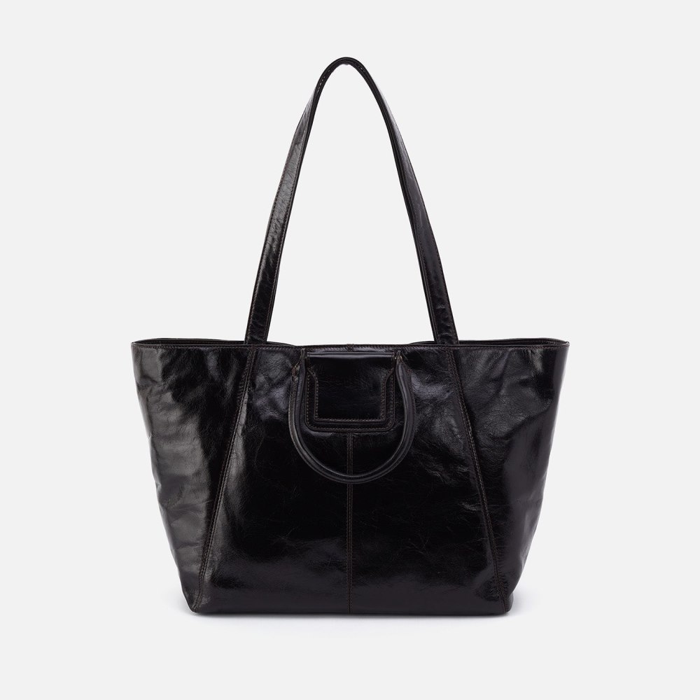 Hobo | Sheila East-West Tote in Polished Leather - Black - Click Image to Close