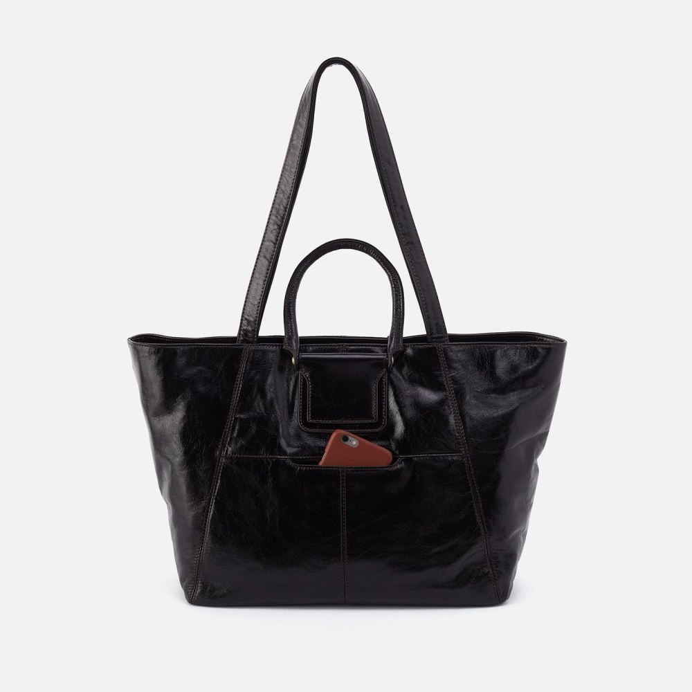 Hobo | Sheila East-West Tote in Polished Leather - Black