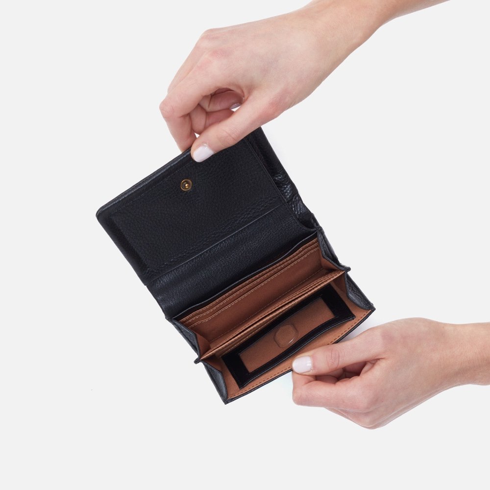 Hobo | Lumen Medium Bifold Compact Wallet in Pebbled Leather - Black