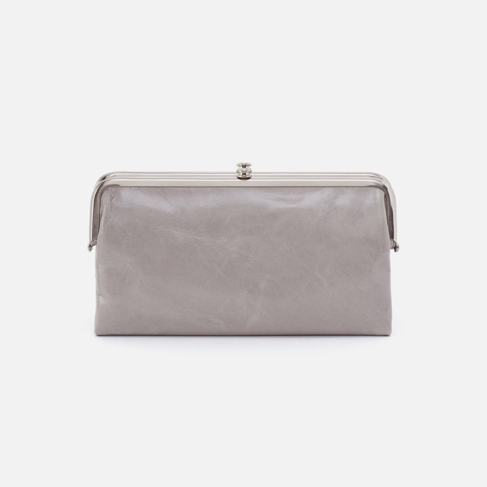 Hobo | Lauren Clutch-Wallet in Polished Leather - Light Grey - Click Image to Close