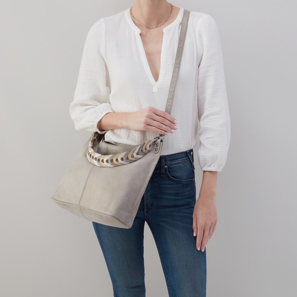 Hobo | Pier Shoulder Bag in Metallic Leather - Granite Grey