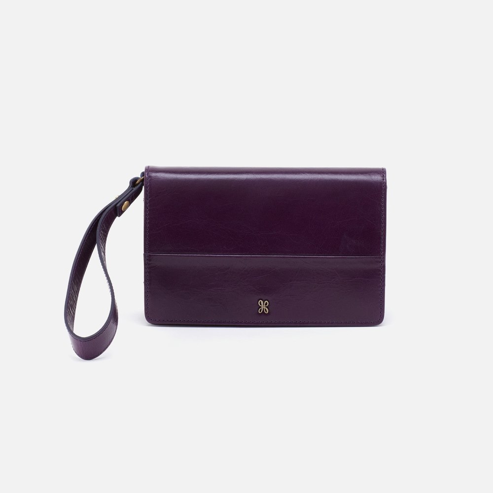 Hobo | Jill Wristlet in Polished Leather - Deep Purple - Click Image to Close