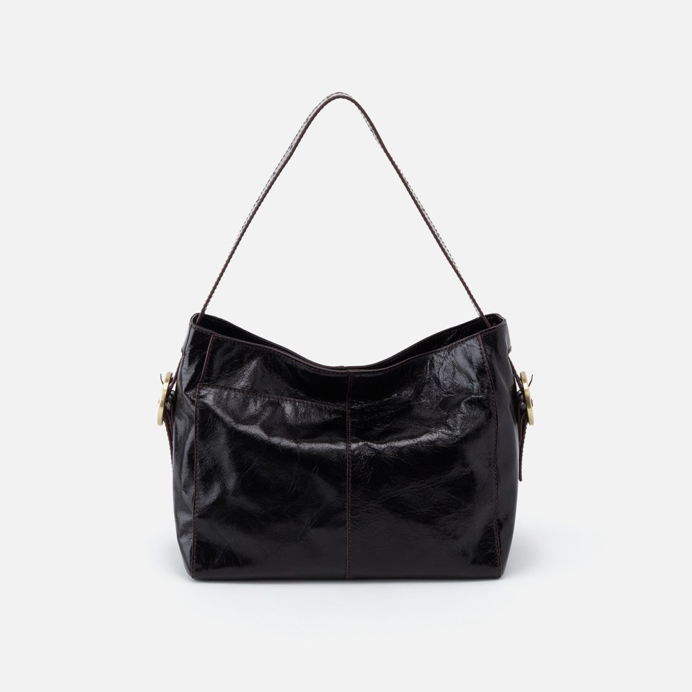 Hobo | Render Shoulder Bag in Polished Leather - Black - Click Image to Close