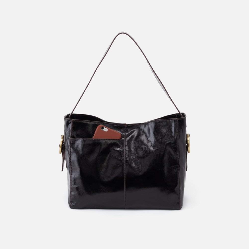 Hobo | Render Shoulder Bag in Polished Leather - Black